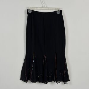 La Redoute Black Silk Chiffon Skirt 4 Sequined 80's Romantic Goth Wichy Festival